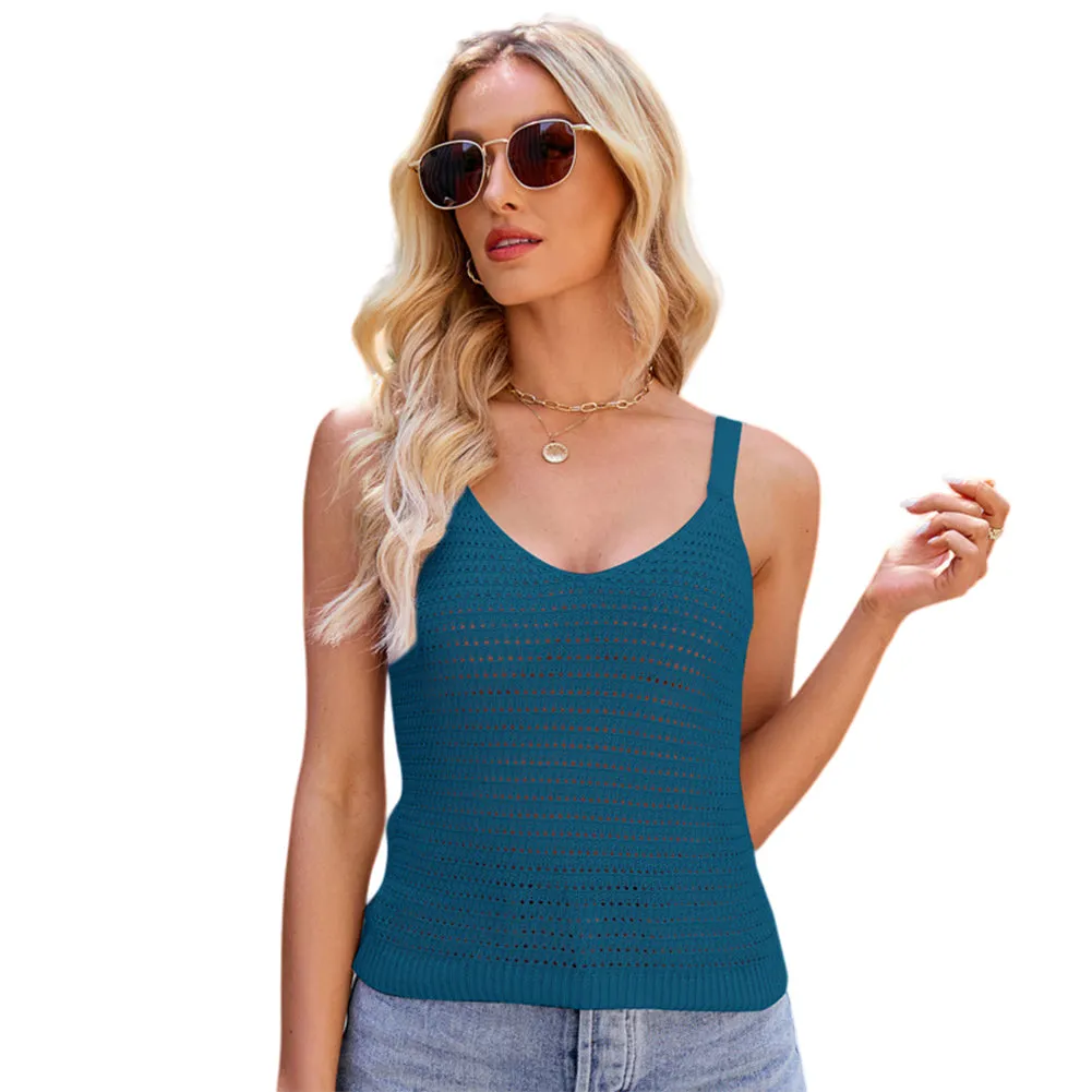 YESFASHION Women V Neck Knitted Blouses Tank Tops