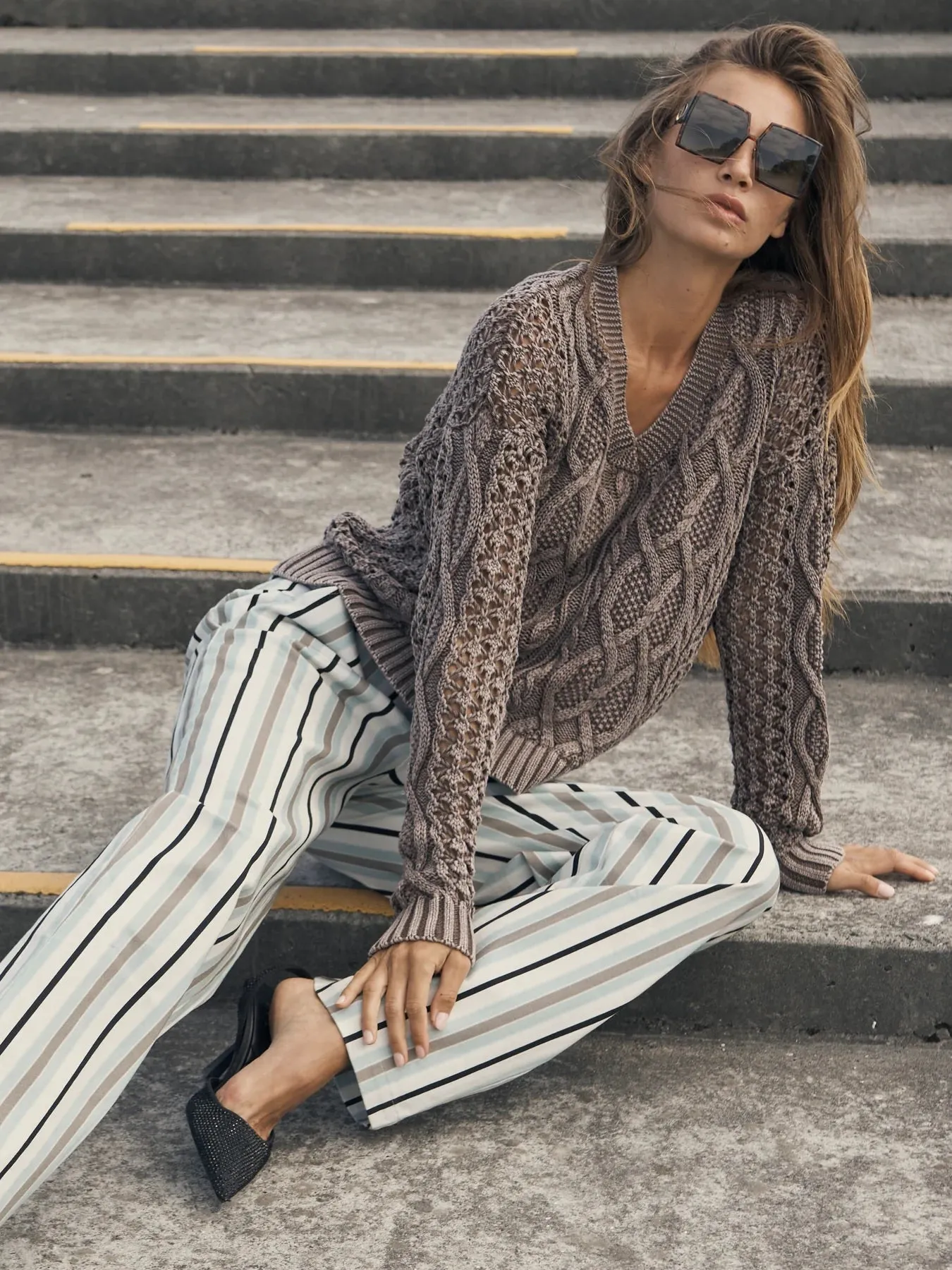 Yusi Striped Trousers -Blue Mix